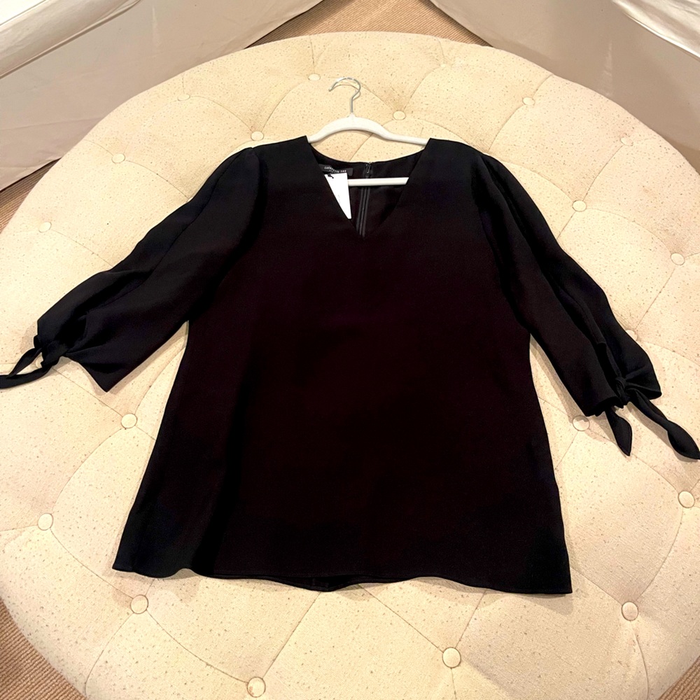 Women's Black V-Neck Tie-Sleeve Top